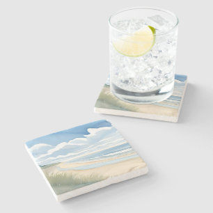 Strandpromenade   Wasserfarben des Küstenozeans Steinuntersetzer