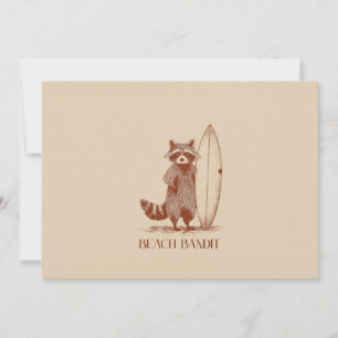 Strandräuber Waschbär Surfer – Lustig Retro Dankeskarte
