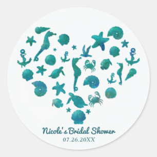 Strandsachen Teal-Aquarell moderne Partygeschenke Runder Aufkleber