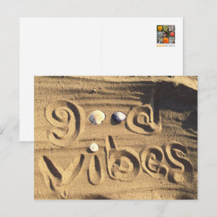Strandsand Meeresmuscheln Foto Spaß Gute Stimmung Postkarte