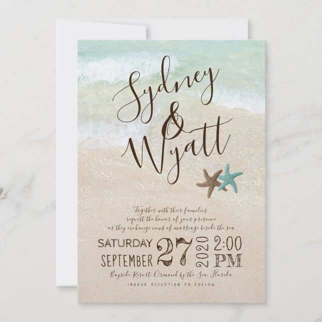 Strandsand Typografie Starfish Hochzeitseinladung Einladung (Vorderseite)