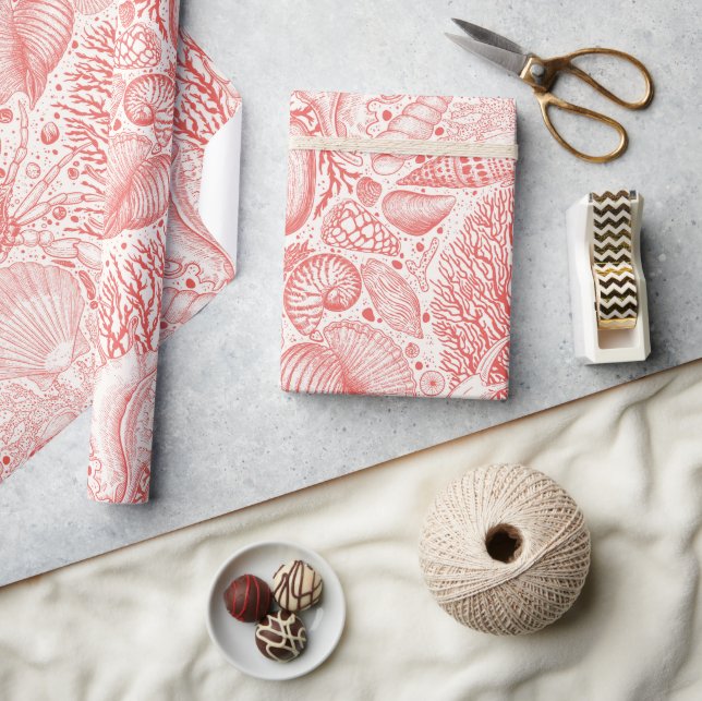 Strandschätze in Korallenrot Geschenkpapier (Basteln)