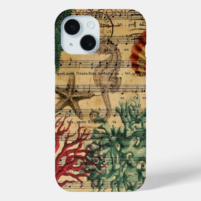 Strandschicke Küstenkorallenseashell-Seepferd iPhone 15 Hülle (Rückseite)