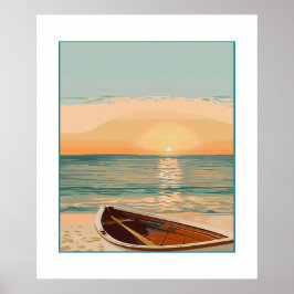 Strandschiff bei Sonnenuntergang Poster