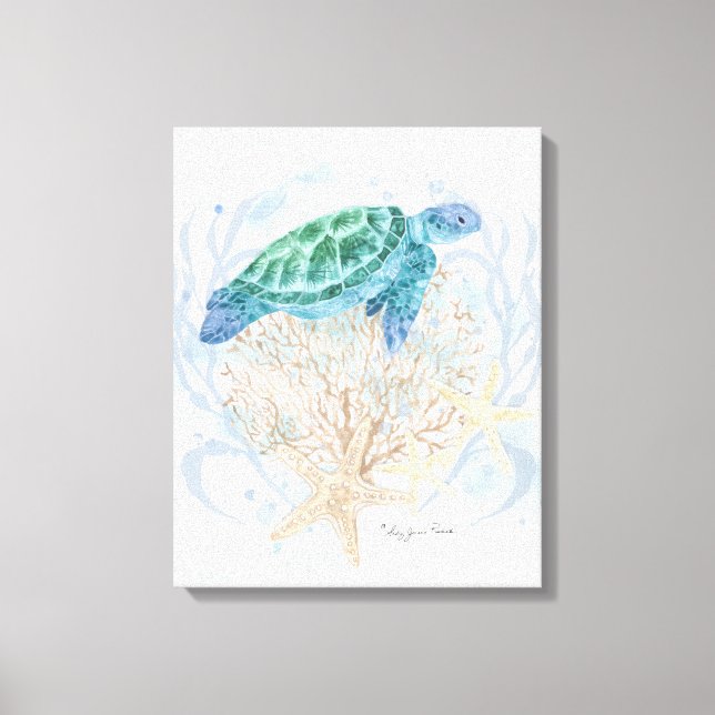 Strandschildkröten Korallenküste Wasserfarbe Leinwanddruck (Vorderseite)