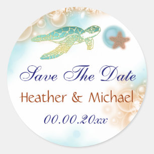 Strandschildkröten Save the Date Runder Aufkleber