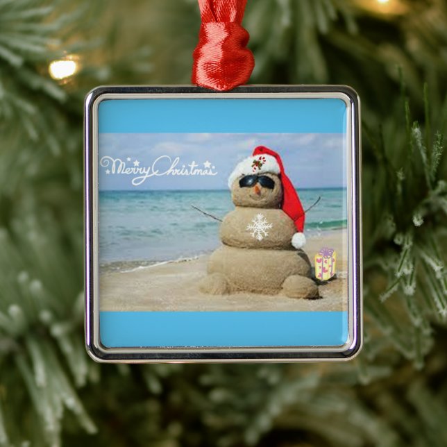 **STRANDSCHNEE MIT GREETING** CHRISTMAS ORNAMENT AUS METALL (Baum)