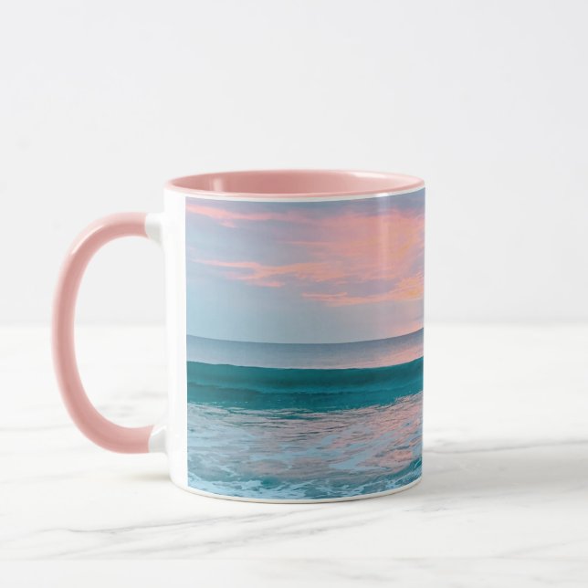 Strandsonnenaufgang blau pink grün zwei Töne Tasse (Links)