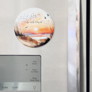 Strandsonnenuntergang mit Vögeln Magnet