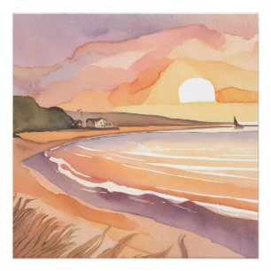 Strandsonnenuntergang   Schöne Aquarellmalerei Poster