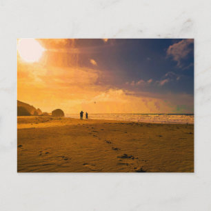 Strandsonneuntergang zur Goldenen Stunde mit Spazi Postkarte