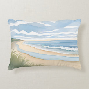 Strandspaziergang   Küstenozean Aquarell Dekokissen
