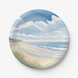 Strandspaziergang Küstenozean-Aquarell Pappteller