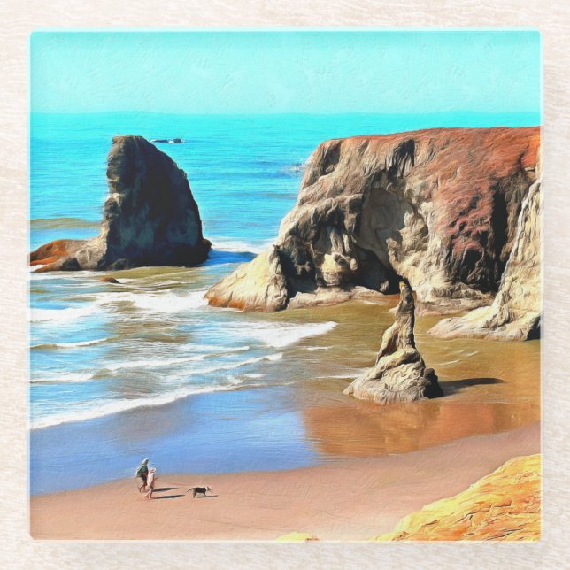 Strandspaziergang mit Hund im Face Rock Park in Ba Glasuntersetzer (Vorderseite)