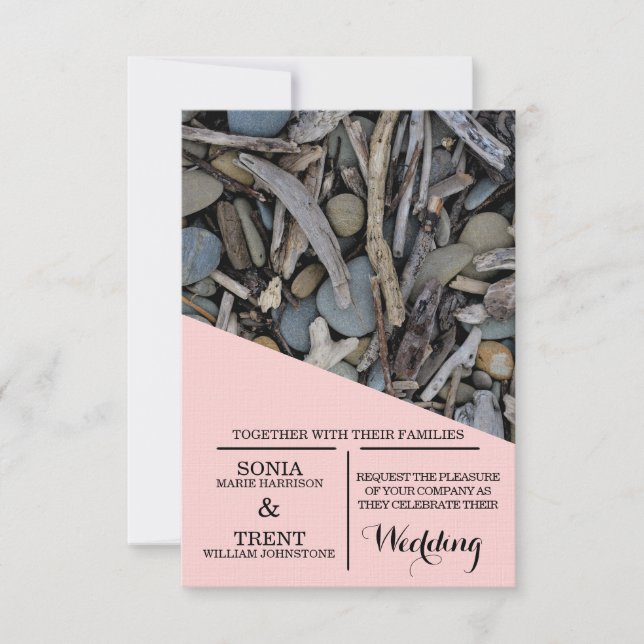 Strandsteine Driftwood Wedding Einladung (Vorderseite)