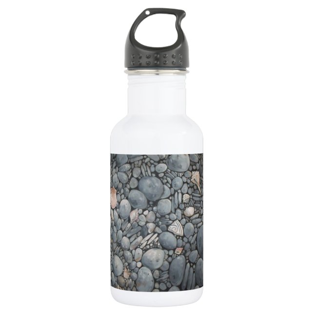 Strandsteine Muscheln Kies Felsen Malerei Edelstahlflasche (Vorderseite)