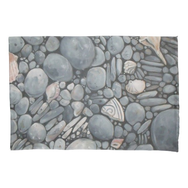 Strandsteine Muscheln Kies Felsen Malerei Kissenbezug (Vorderseite)