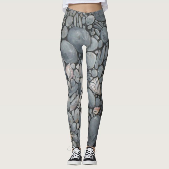 Strandsteine Muscheln Kies Felsen Malerei Leggings (Vorderseite)