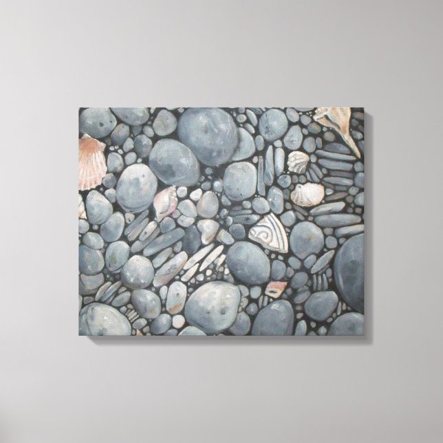 Strandsteine Muscheln Kies Felsen Malerei Leinwanddruck (Vorderseite)