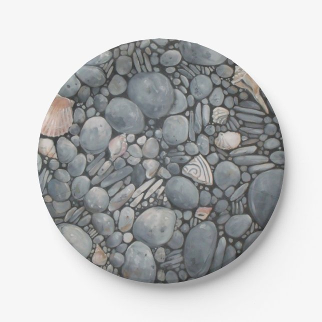 Strandsteine Muscheln Kies Felsen Malerei Pappteller (Vorderseite)