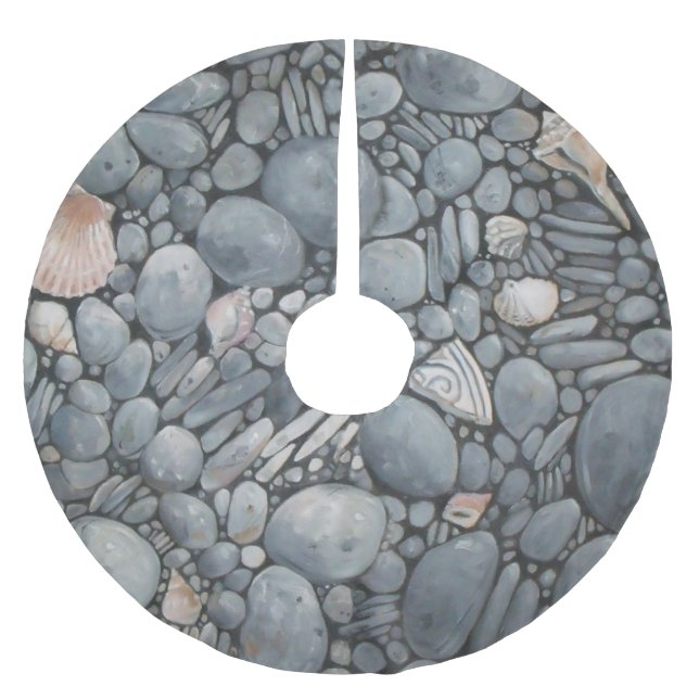 Strandsteine Muscheln Kies Felsen Malerei Polyester Weihnachtsbaumdecke (Vorderseite)