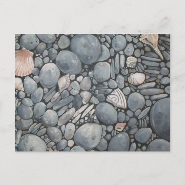 Strandsteine Muscheln Kies Felsen Malerei Postkarte (Vorderseite)