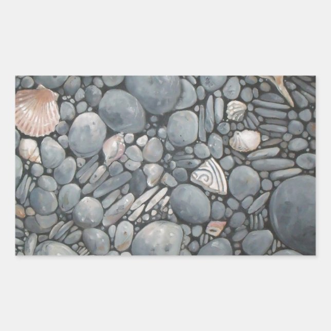 Strandsteine Muscheln Kies Felsen Malerei Rechteckiger Aufkleber (Vorderseite)