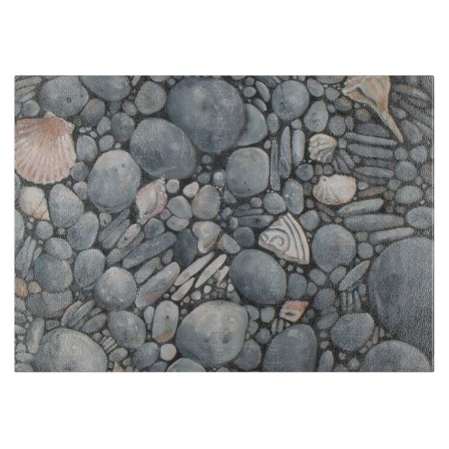 Strandsteine Muscheln Kies Felsen Malerei Schneidebrett (Vorderseite)