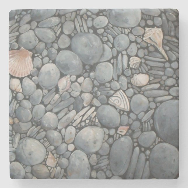 Strandsteine Muscheln Kies Felsen Malerei Steinuntersetzer (Vorderseite)