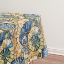 Strandsteinfassglas und Seashell-Mosaik Tischdecke