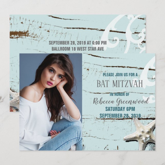 Strandstrand BAT MITZVAH Foto Einladung (Vorne/Hinten)