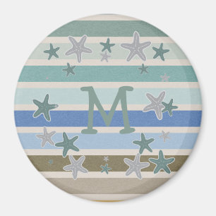Strandstreifen und Starfish Monogramm Magnet