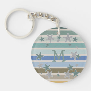 Strandstreifen und Starfish Monogramm Schlüsselanhänger