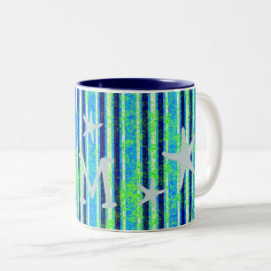 Strandstreifen und Starfish Monogramm Zweifarbige Tasse