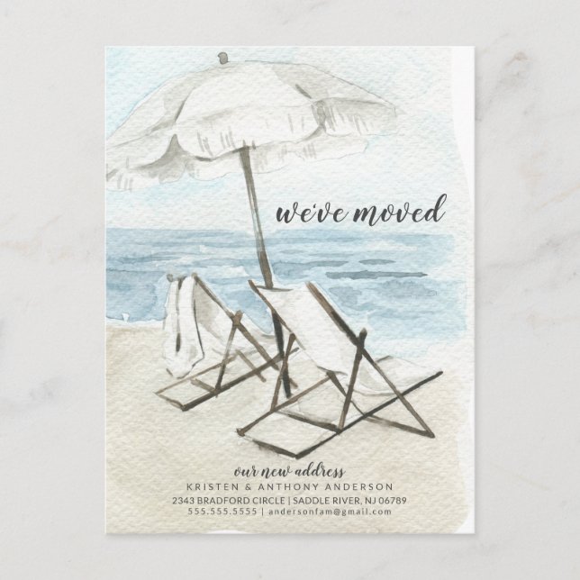 Strandstühle in Aquarellform - Ankündigung Postkarte (Vorderseite)