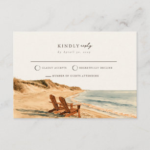 Strandstühle Küsten-Sonnenuntergangs-Hochzeit-RSVP Begleitkarte