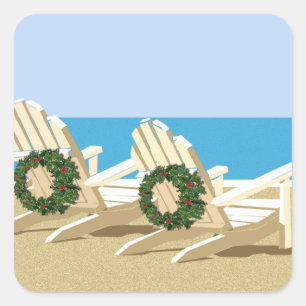 Strandstühle und Kränze Quadratischer Aufkleber