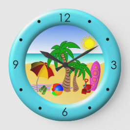 Strandsun-Meer und Brandungs-Spaß-große blaue Große Wanduhr