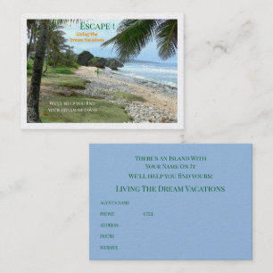 Strandszene, Flucht auf eine Insel/Reisebüro Visitenkarte