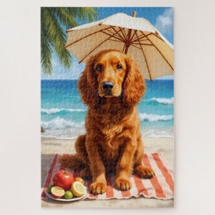 Strandszene mit Irisch Rotem Setter