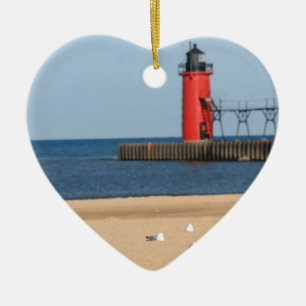 Strandszene mit Seemöwen und Leuchtturm Keramikornament