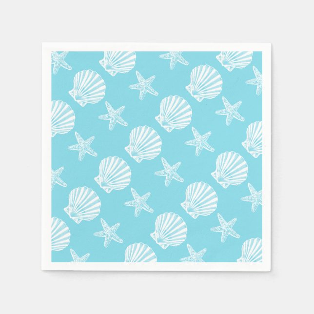 Strandthema Starfish Muschel blau Serviette (Vorderseite)