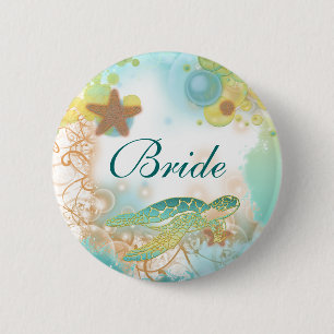 Strandthemahochzeits-Schildkrötebraut Button