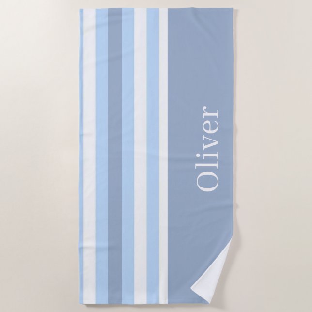 Strandtuch Frühling Blau-Weiß-Gestreift (Vorderseite)