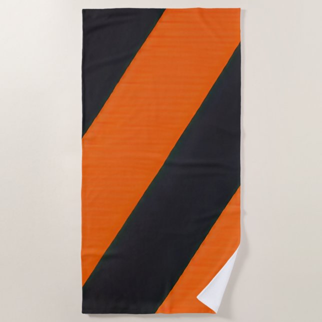 Strandtuch mit orangefarbenen schwarzen Streifen (Vorderseite)