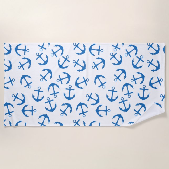 Strandtuch mit weißem und blauem Anker (Vorderseite)