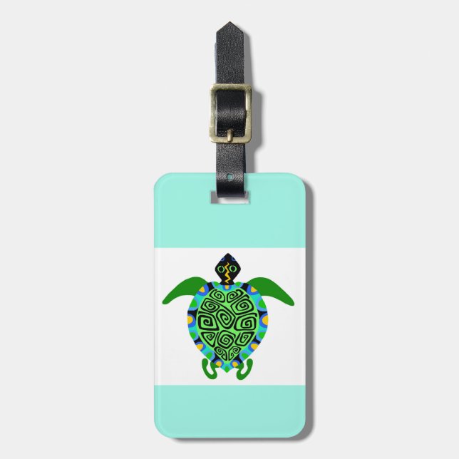 Strandurlaub - Sea TURTLE - Erhaltung - Aqua Gepäckanhänger (Vorderseite vertikal)