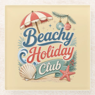 Strandurlaubsclub Retro-Küstenweihnachten Glasuntersetzer