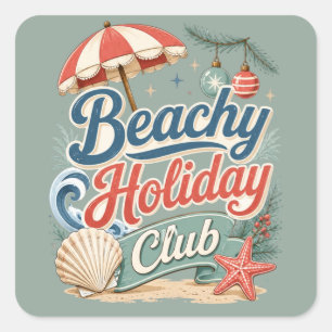 Strandurlaubsclub Retro-Küstenweihnachten Quadratischer Aufkleber