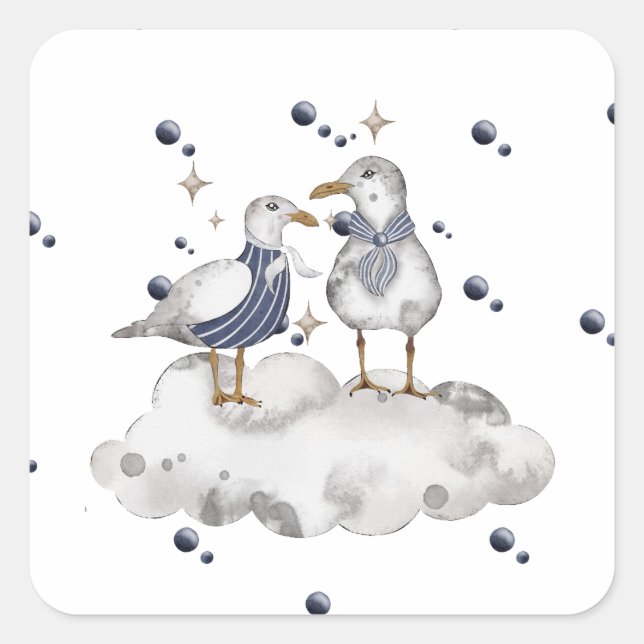 Strandvögel Quadratischer Aufkleber (Vorderseite)
